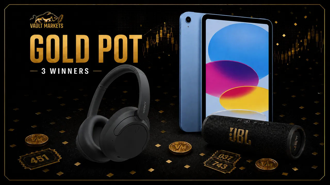 The Gold pot: an Apple iPad 10th generation, Sony WH-CH720N noise cancelling headphones, and a JBL Flip 7 Bluetooth speaker.